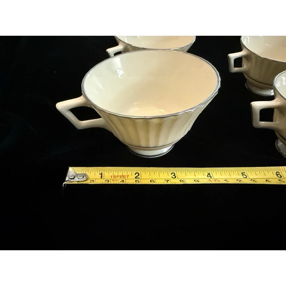 Lenox‎ Colonnade Platinum - 4 Tea Cups with Silver Trim - W306P